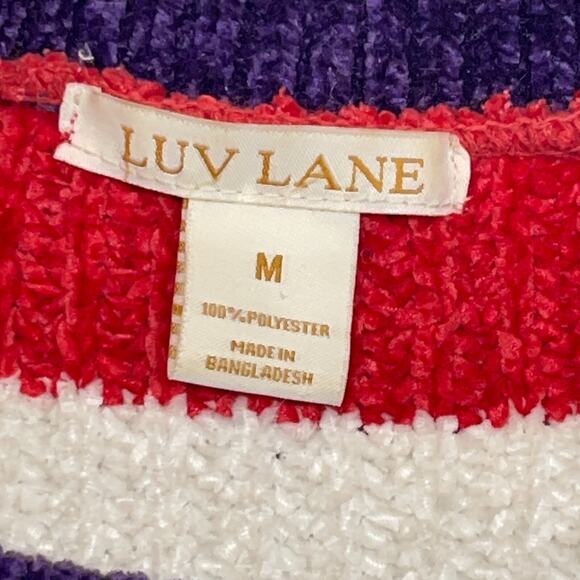 Luv Lane Striped Sweater Medium Red White Green Black Purple Pullover Knit - Picture 3 of 8